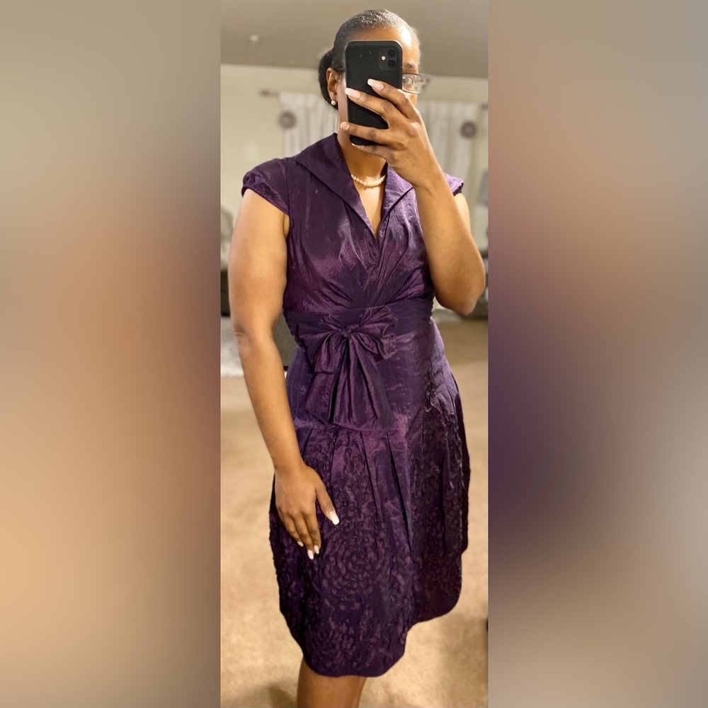 🍹 Adrianna Papell Taffeta A Line Midi Length Cocktail Dress size 8